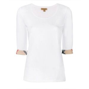Burberry Tan and White 3/4 Sleeve Tee
